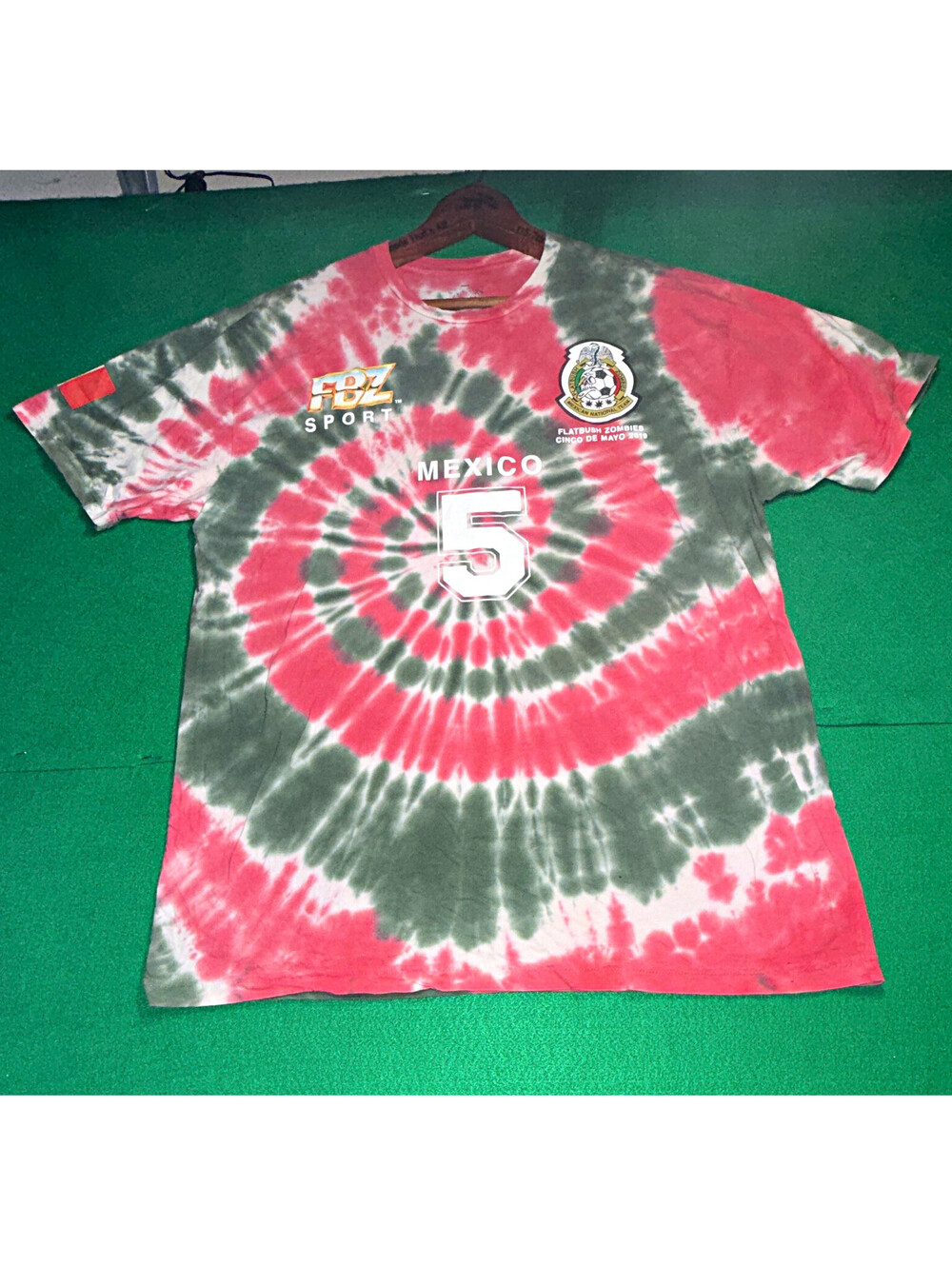 Flatbush Zombies Cinco De Mayo Soccer T-Shirt El Tri Swirl Tie Dye Jersey XL